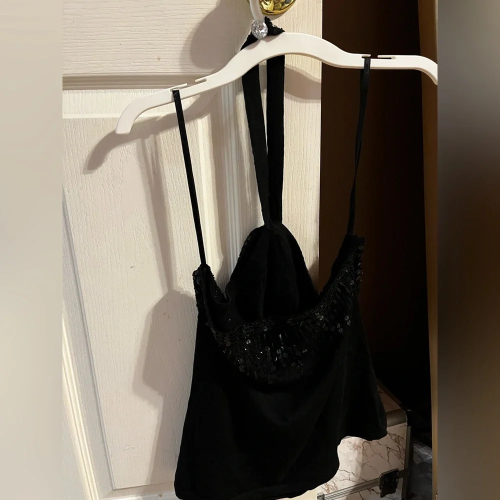 Magaschoni Black Sequin Halter Tank Top - Picture 7 of 9